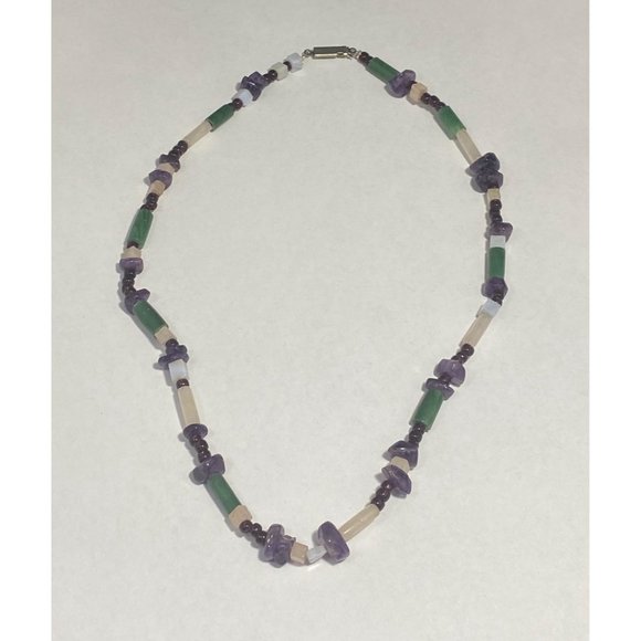 Vintage Multi Gemstone Beaded Necklace 925 Clasp 19 inches Fine - Picture 1 of 10